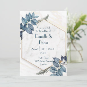 Wedding party Invitation leaves marble hexagon