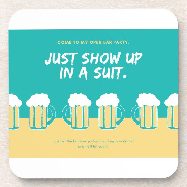 Wedding Party Invitation – Open Bar Fun Design   Coaster (Front)