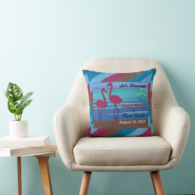 Wedding Party Let's Flamingle Bird Beach at Dusk Cushion (Chair)