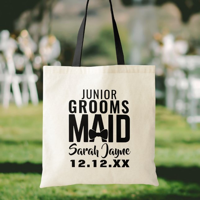 Wedding Party Modern Junior Groomsmaid Tote Bag (Perfect wedding favor for your Junior Groomsmaid or Bridesmaid. Just add her name and your wedding)