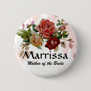 Wedding party name button Rose floral