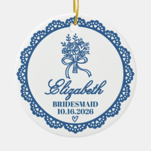 Wedding Party Name Role & Date Floral Keepsake Ceramic Tree Decoration