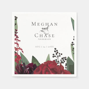 Wedding Party Napkin   Rich Burgundy Marsala Flora
