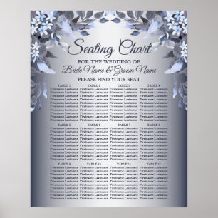 Wedding Party Navy Blue Floral Silver Grey Elegant Poster