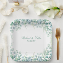 Wedding Party Paper Plate Botanical Eucalyptus 