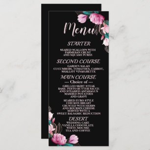 Wedding Party Pink Floral Black Elegant Rustic Menu