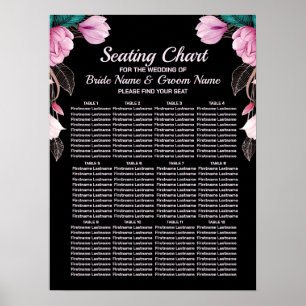 Wedding Party Pink Floral Geometric Black Modern Poster