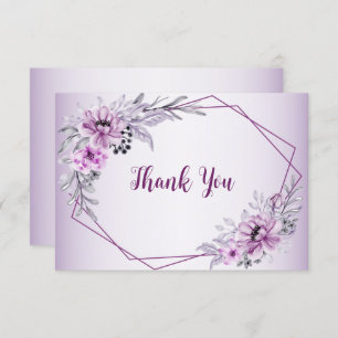 Wedding Party Pink Floral Violet Purple Frame Thank You Card