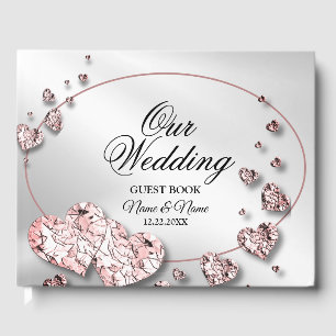 Wedding Party Pink Peach Shiny Hearts Geometric Guest Book