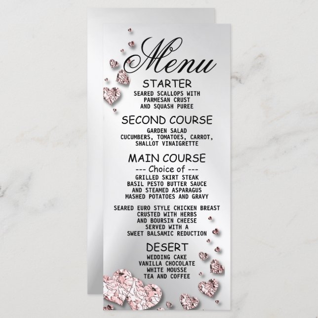 Wedding Party Pink Peach Shiny Hearts Geometric Menu (Front/Back)