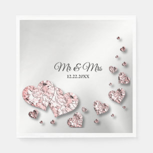 Wedding Party Pink Peach Shiny Hearts Geometric Napkin