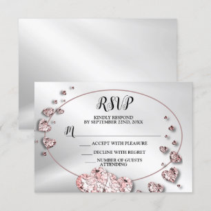 Wedding Party Pink Peach Shiny Hearts Geometric RSVP Card