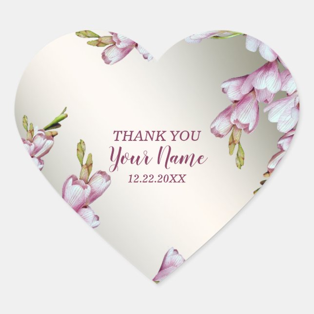 Wedding Party Pink White Flowers Rustic Elegant Heart Sticker (Front)