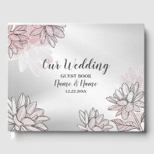 Wedding Party Pink White Flowers Watercolor Silver Guest Book