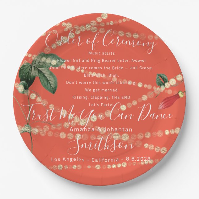 Wedding Party Plate Funny Program Thank Coral (Front)