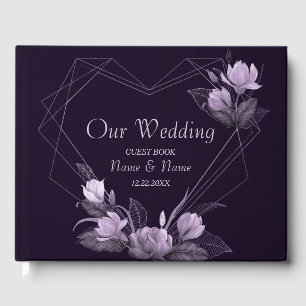 Wedding Party Purple Floral Violet Geometric Frame Guest Book