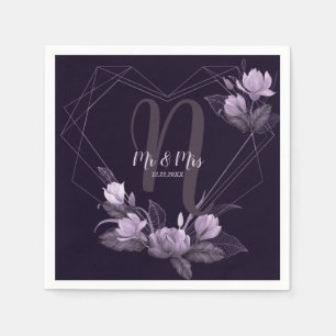 Wedding Party Purple Floral Violet Geometric Frame Napkin