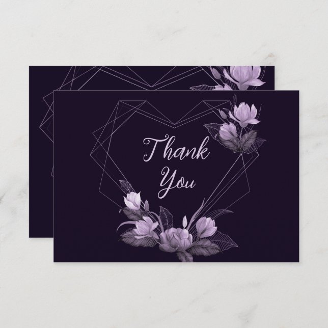 Wedding Party Purple Floral Violet Geometric Frame Thank You Card (Front/Back)