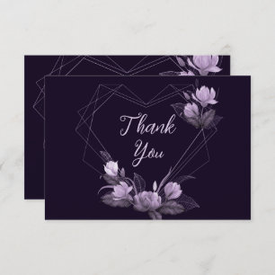 Wedding Party Purple Floral Violet Geometric Frame Thank You Card