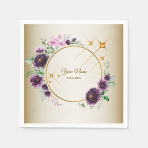 Wedding Party Purple Pink Floral Green Golden Napkin