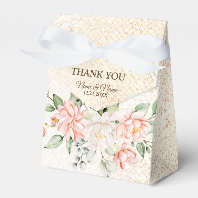 Wedding Party Purple Pink Flowers Golden Elegant Favour Box (Front Side)