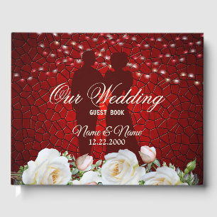 Wedding Party Red White Floral Modern Elegant Guest Book