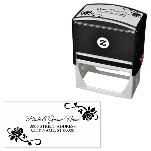 Wedding Party Silver Golden White Roses Flowers Self-inking Stamp (In Situ)