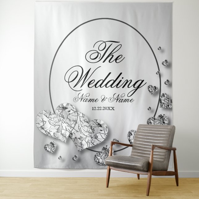 Wedding Party Silver Hearts Grey Elegant Tapestry (In Situ)