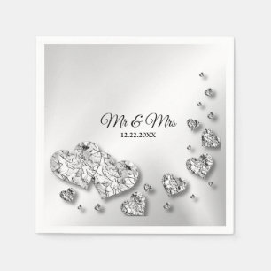 Wedding Party Silver Hearts Grey Elegant Trendy Napkin