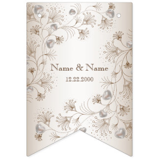 Wedding Party Tan Floral Heart Beige Elegant Bunting