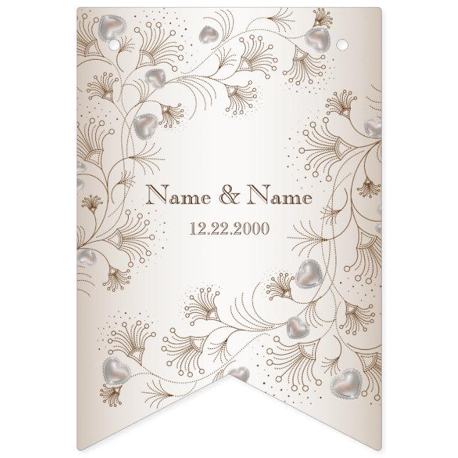 Wedding Party Tan Floral Heart Beige Elegant Bunting (First Flag)