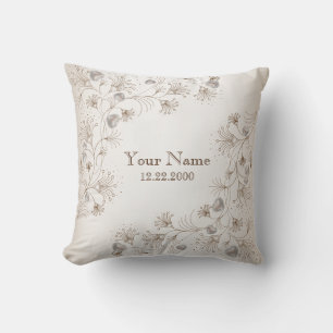Wedding Party Tan Floral Heart Beige Elegant Cushion