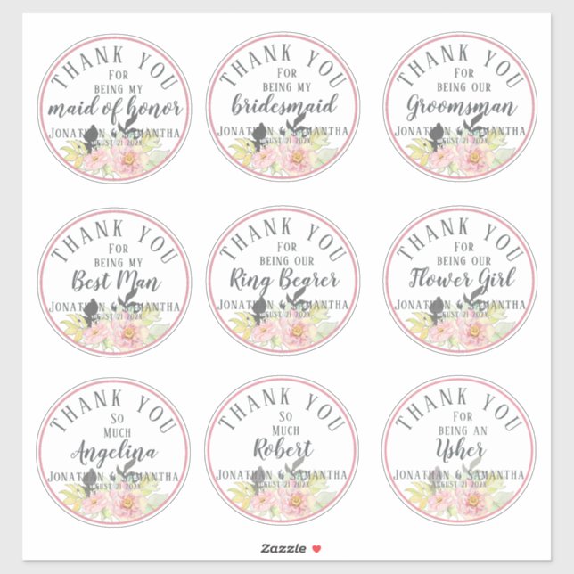 Wedding Party Thank You Individual Rose Flower (Sheet)