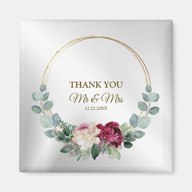 Wedding Party Thank You Pink Red Floral Greenery Magnet (Front)