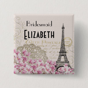 Wedding Party Vintage Eiffel Tower 15 Cm Square Badge