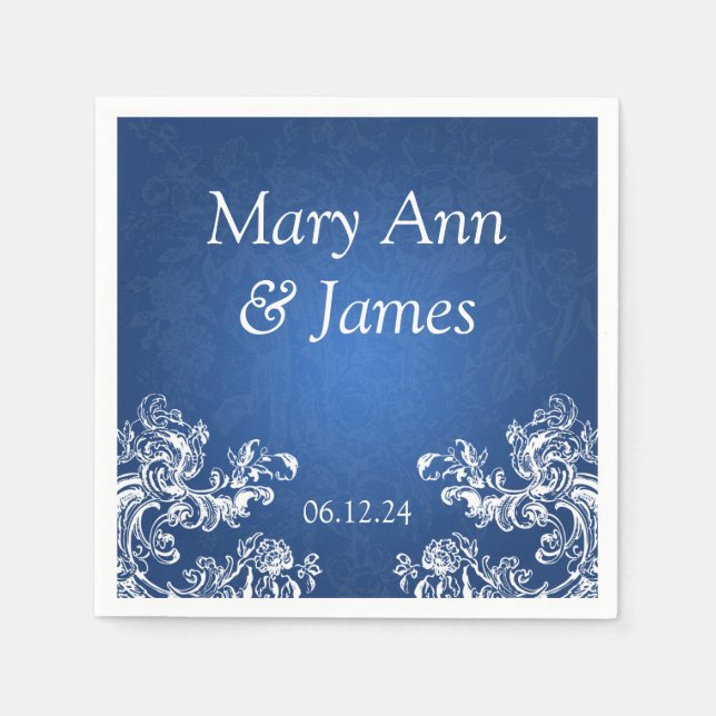 Wedding Party Vintage Swirls 2 Sapphire Blue Napkin (Front)