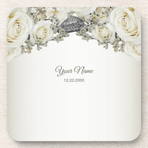 Wedding Party White Floral Greenery Beige Modern Coaster