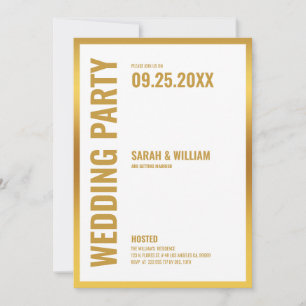 Wedding Party-White with gold frame Invitation