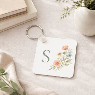 Wedding Party Wildflower Gift Monogram  Key Ring