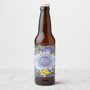 Wedding Party Wildflowers Monogram Vintage Floral Beer Bottle Label