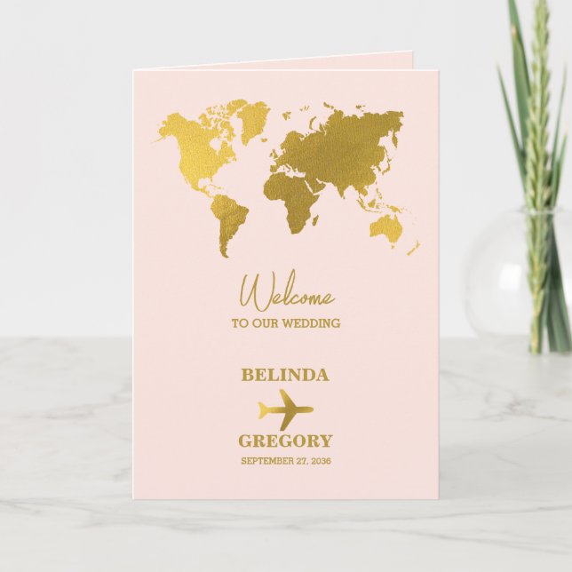 Wedding Passport Blush Pink Gold Order of Service Programme (Front)