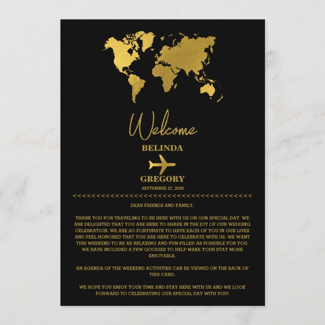 Wedding Passport Gold Black Itinerary Programme (Front)