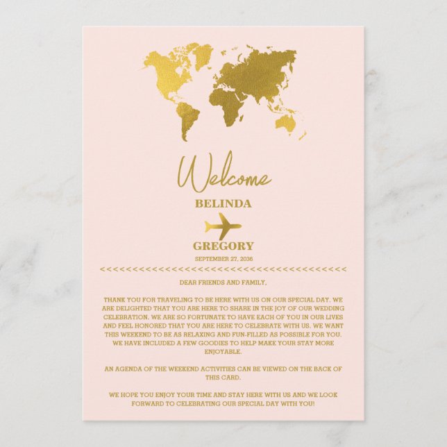 Wedding Passport Gold Blush Pink Itinerary Programme (Front)