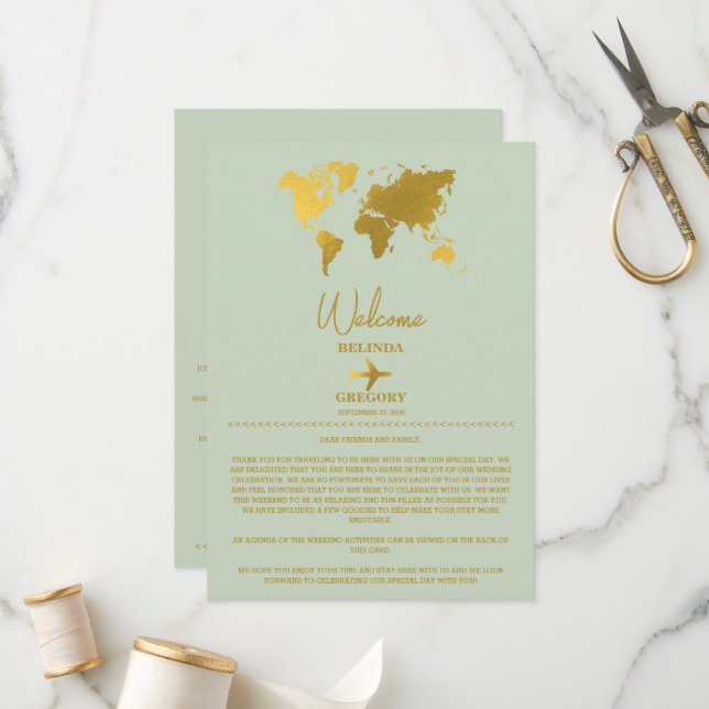 Wedding Passport Sage Green Gold Itinerary Programme (Front/Back In Situ)