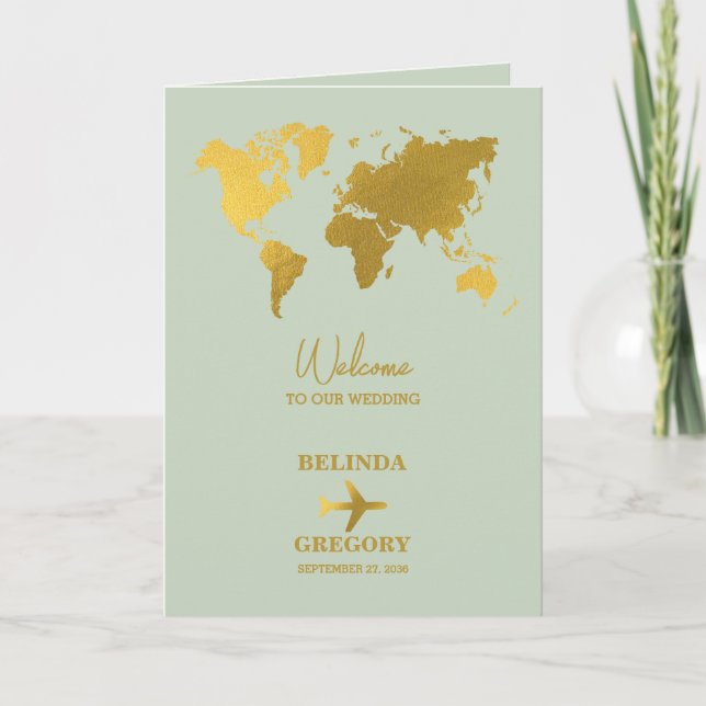Wedding Passport Sage Green Gold Order of Service Programme (Front)