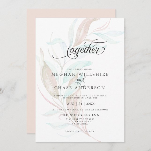 WEDDING | Pastel Watercolor Wispy Foliage Invitation (Front/Back)