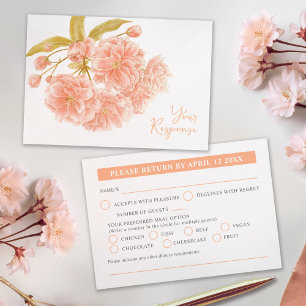 Wedding peach blossom wildflower watercolor RSVP card