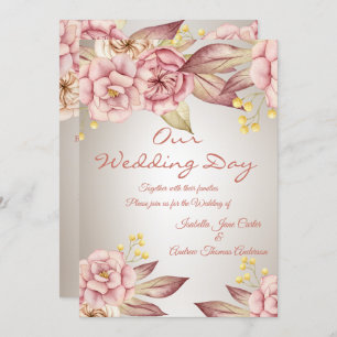 Wedding Peach Pink Floral Bouquet Blossom Invitation