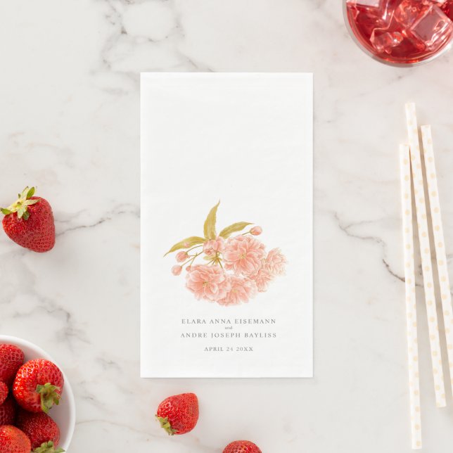 Wedding peach tree blossom watercolor art napkin (Insitu)