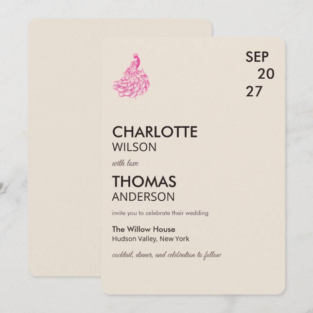 Wedding Peacock Botanical | Couture Art Invitation (Front/Back)